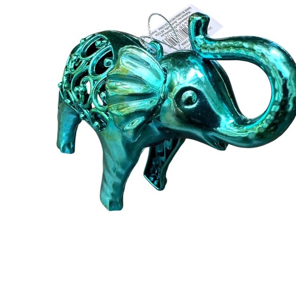 Holiday Time Elephant Ornament Iridescent Teal 6x4" Christmas Decor - Picture 2 of 8